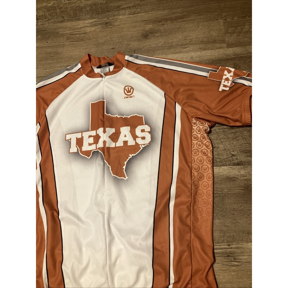 Canari Cycling Jersey Mens XL Orange White Hi-Low Hem Texas Logo Short Sleeve